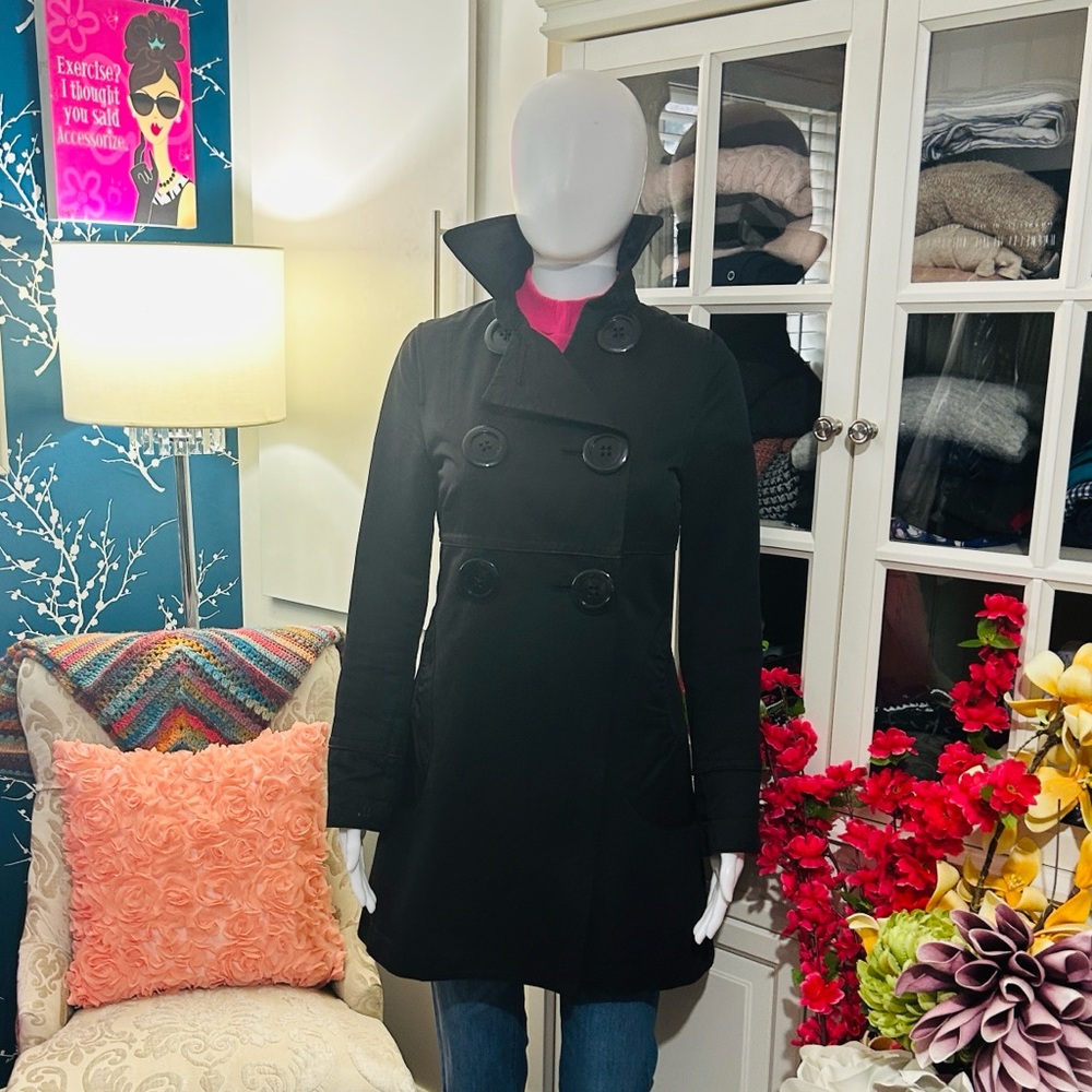 SOIA & KYOP Black Double-Breasted Pea Coat with Large Buttons in size XS